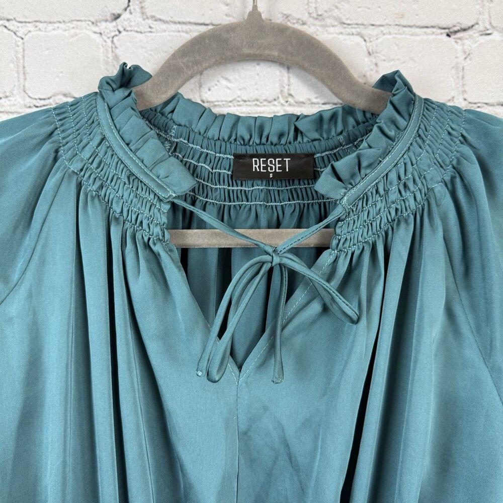 Reset By Jane Women Lana Dress in Teal Blue Size S Long Sleeves Pleated Feminine - Picture 7 of 13